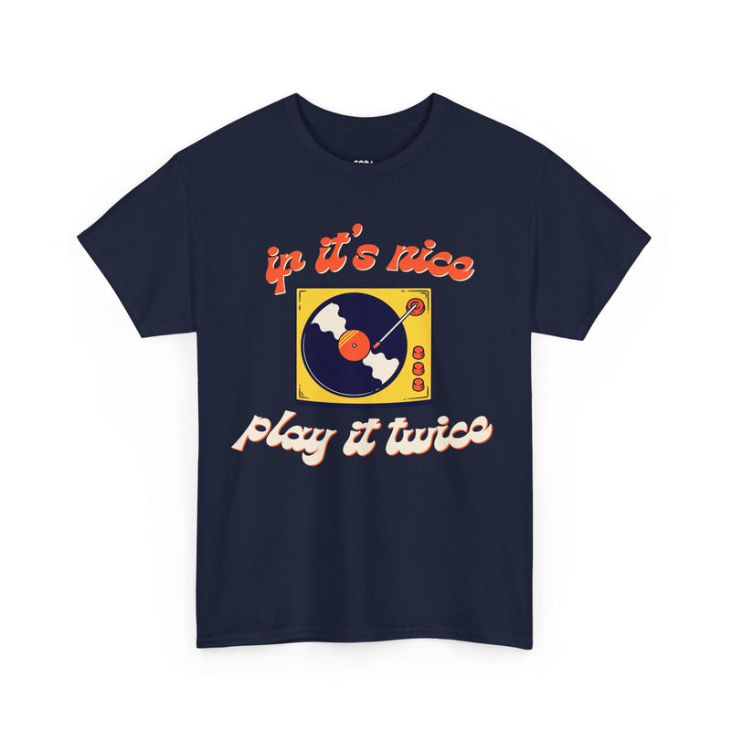 'If It’s Nice, Play It Twice' Vinyl T-Shirt, close-up detail