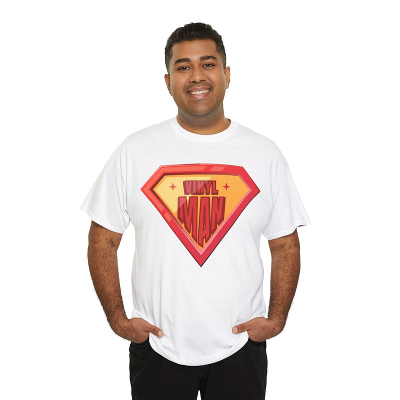 'Vinyl Man' Men's Superhero T-Shirt, rear view