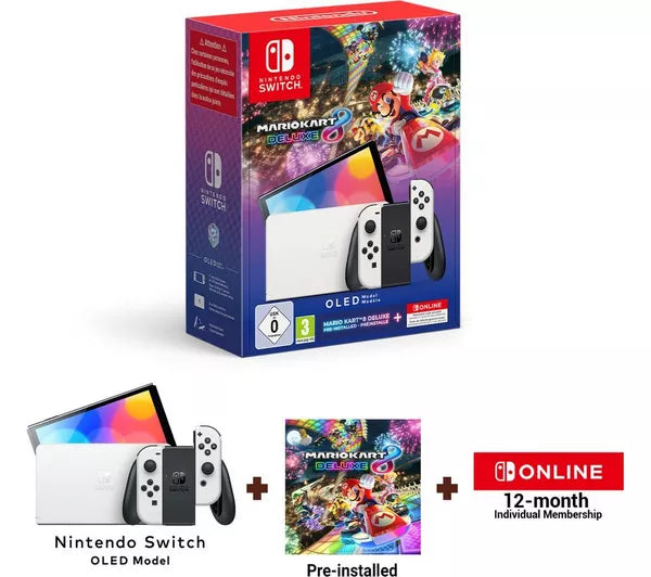 Nintendo Switch OLED Bundle with Mario Kart 8 Deluxe & FREE 12-Month Online Membership