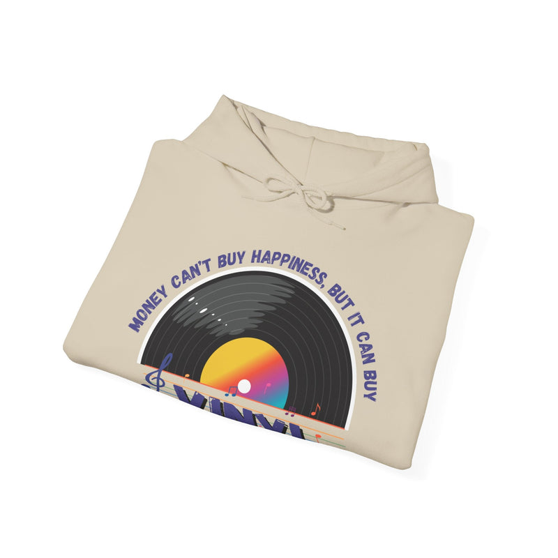 'Money Can't Buy Happiness, But It Can Buy Vinyl' Men's Hoodie, showing reverse