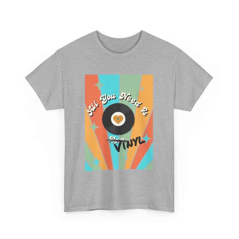 'All You Need Is Vinyl' T-Shirt, size reference