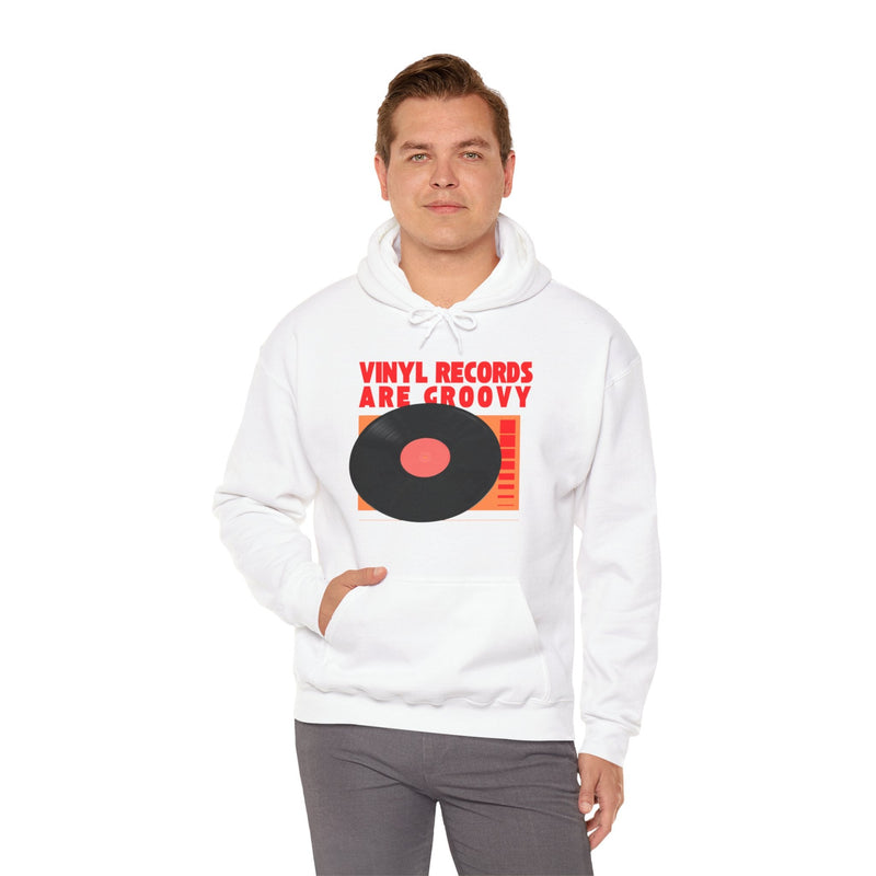 'Vinyl Records Are Groovy' Men's Hoodie, in display