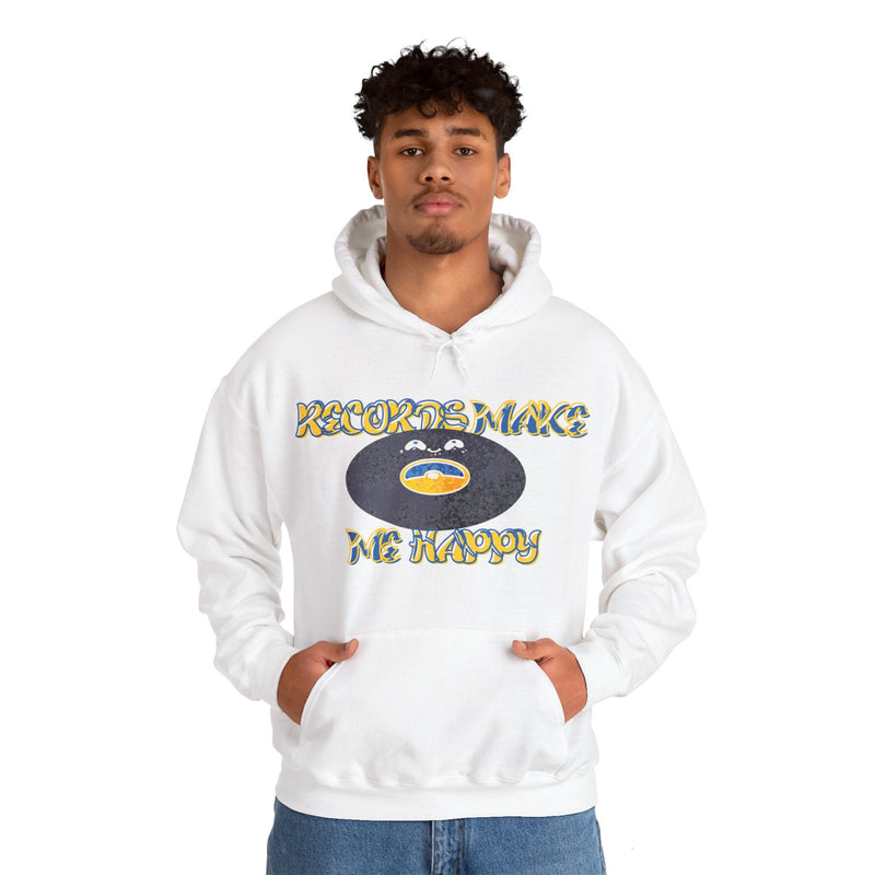 'Records Make Me Happy' Men's Hoodie, close-up detail