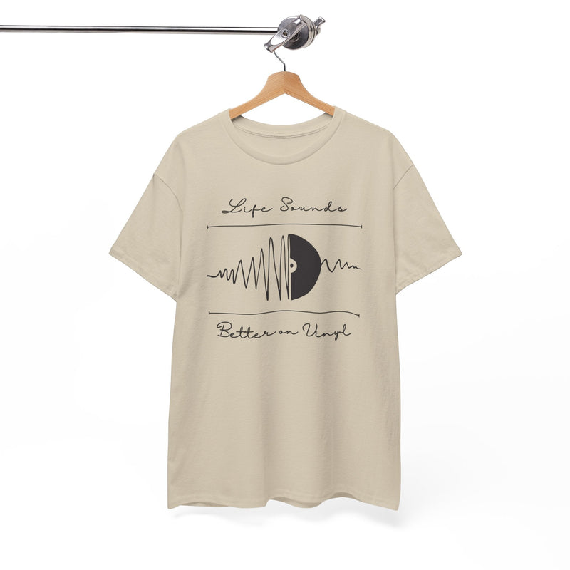 'Life Sounds Better on Vinyl' Men's T-Shirt, close-up detail