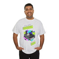 'It's Not Hoarding If It's Vinyl' Flouro Men's T-Shirt, size reference