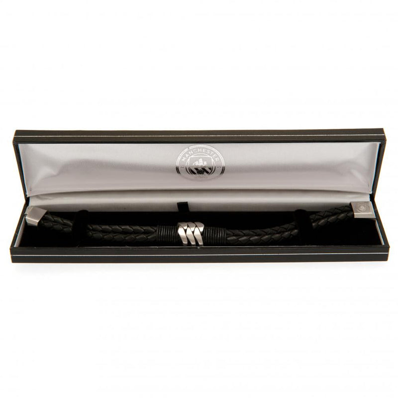 Manchester City FC Leather Bracelet, side angle