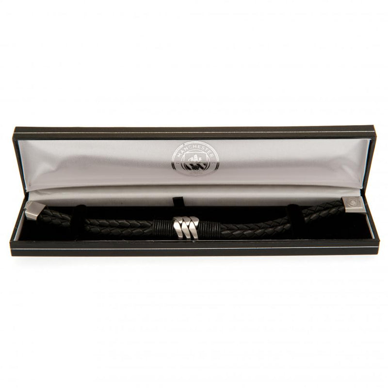 Manchester City FC Leather Bracelet, side angle