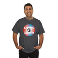 'Living at 33rpm' Men's Vinyl T-Shirt, close-up detail