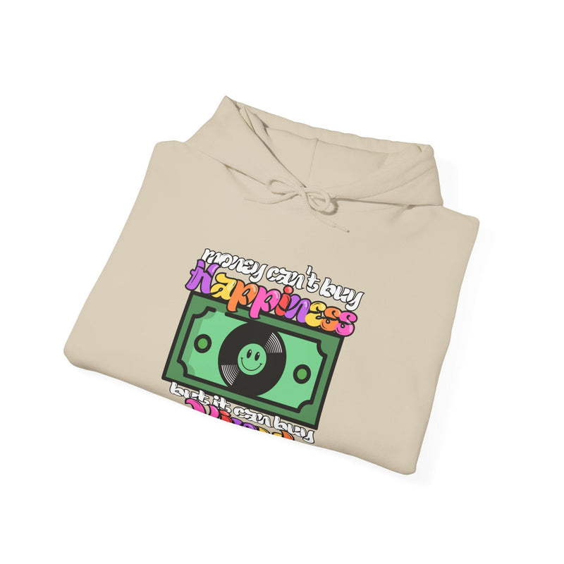 'Money Can't Buy Happiness, But It Can Buy Vinyl' Men's Hoodie, packaging shot