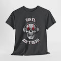 'Vinyl Ain't Dead' Skull Men's T-Shirt, showing reverse
