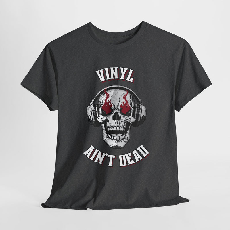 'Vinyl Ain't Dead' Skull Men's T-Shirt, showing reverse