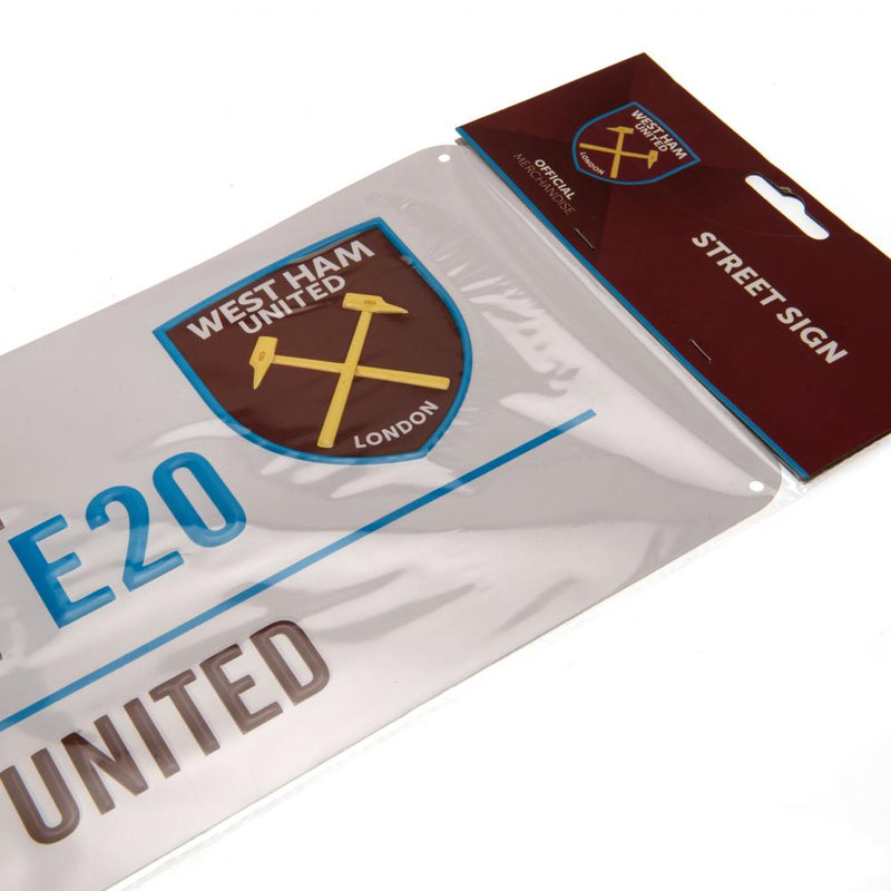 West Ham United FC White Street Sign, side angle
