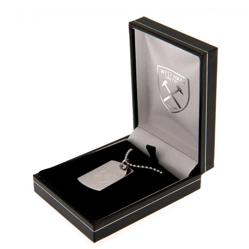 West Ham United FC Engraved Dog Tag & Chain, side angle
