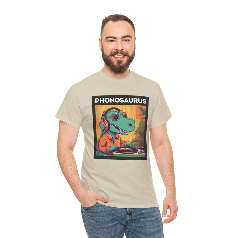 'Phonosaurus' Men's Vinyl T-Shirt, rear view