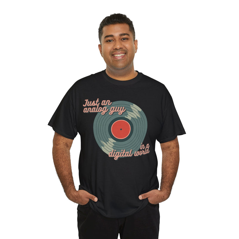 'Just an Analog Guy, In a Digital World' Men's T-Shirt, showing reverse