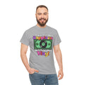 'Money can't buy happiness' Men's Vinyl T-Shirt, close-up detail