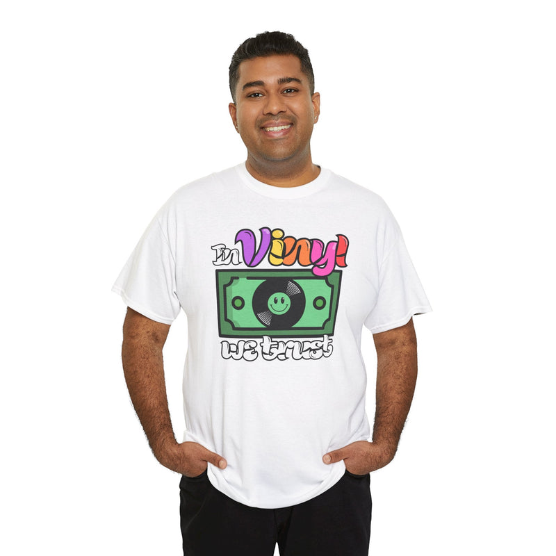 'In Vinyl We Trust' Men's T-Shirt, rear view