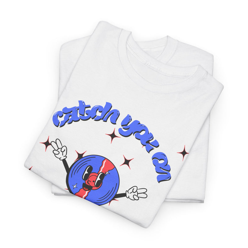 'Catch You On The Flip Side' Men's Vinyl T-Shirt, side angle