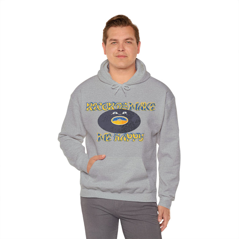 'Records Make Me Happy' Men's Hoodie, size reference