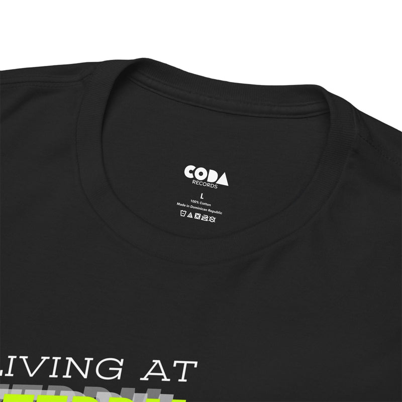 'Living at 33rpm' Flouro Men's T-Shirt, showing reverse