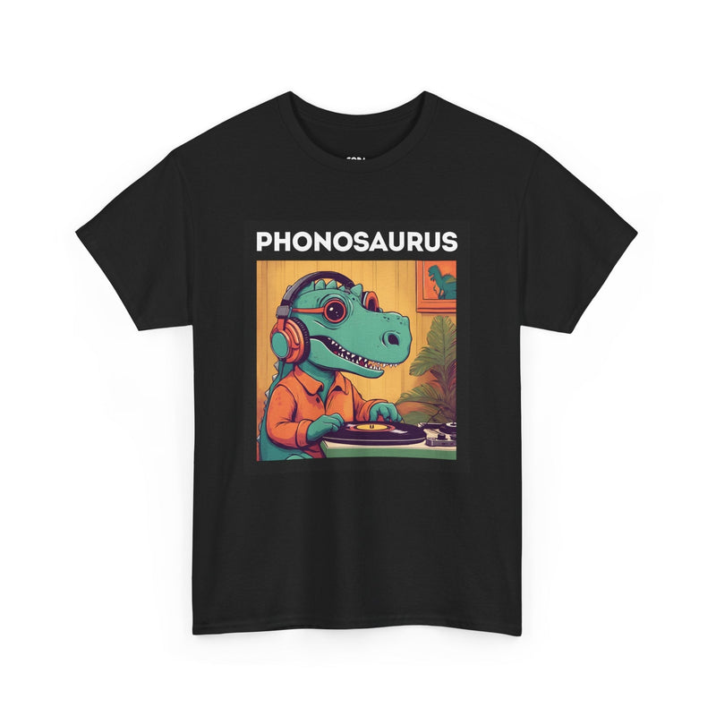 'Phonosaurus' Men's Vinyl T-Shirt, in display
