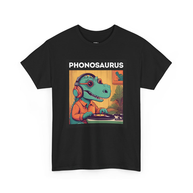 'Phonosaurus' Men's Vinyl T-Shirt, in display