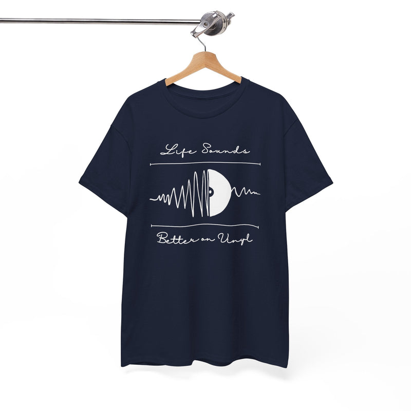 'Life Sounds Better on Vinyl' Men's T-Shirt, showing reverse