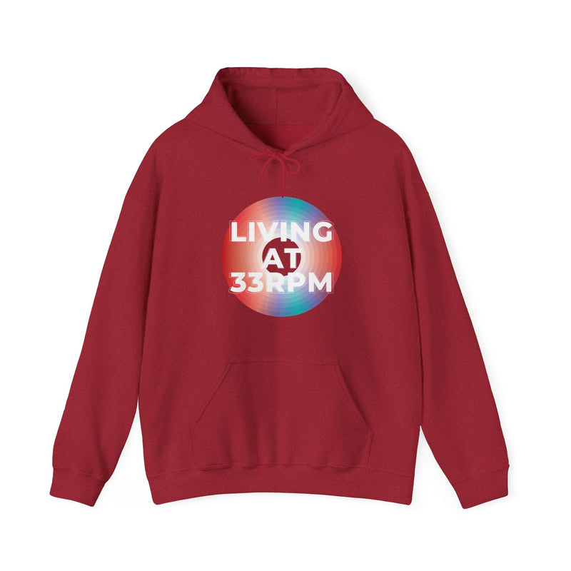 'Living at 33rpm' Men's Hoodie, side angle