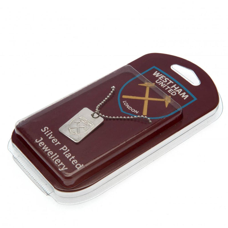 West Ham United FC Silver Plated Dog Tag & Chain, side angle
