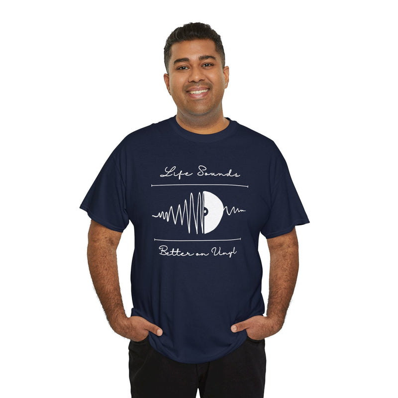 'Life Sounds Better on Vinyl' Men's T-Shirt, close-up detail