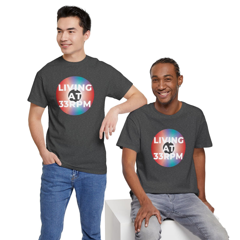 'Living at 33rpm' Men's Vinyl T-Shirt, packaging shot