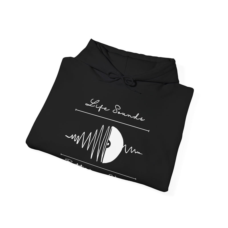 'Life Sounds Better on Vinyl' Men's Hoodie, size reference