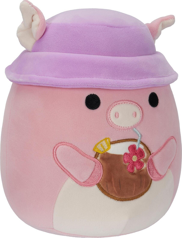 Squishmallows 7.5'' Pink Pig With Tropical Drink & Bucket Hat Plush