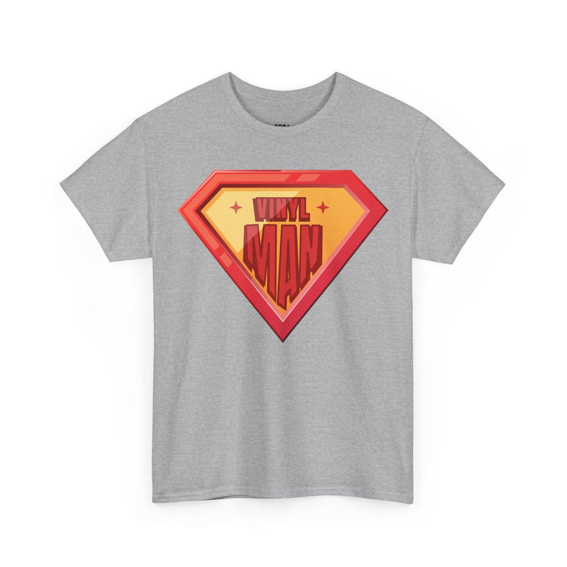 'Vinyl Man' Men's Superhero T-Shirt, packaging shot