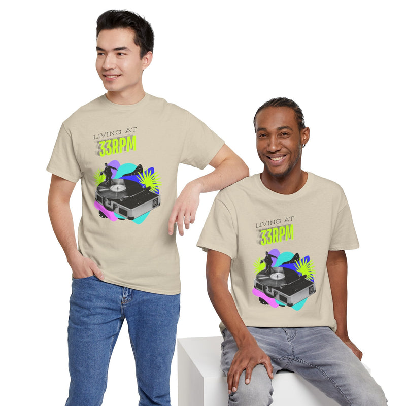 'Living at 33rpm' Flouro Men's T-Shirt, rear view