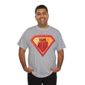 'Vinyl Man' Men's Superhero T-Shirt, showing reverse