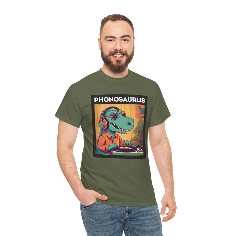 'Phonosaurus' Men's Vinyl T-Shirt, packaging shot