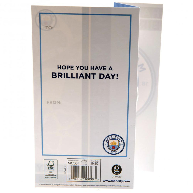 Manchester City FC Sky Blues Birthday Card, side angle