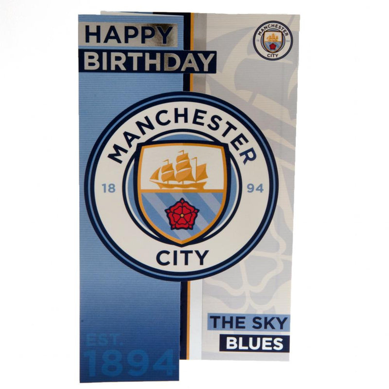 Manchester City FC Sky Blues Birthday Card, close-up detail