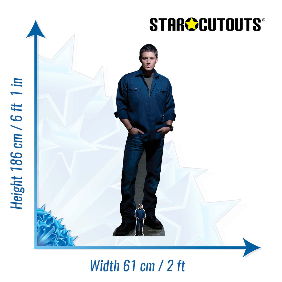 Dean Winchester Blue Shirt Jeans (Jensen Ackles Supernatural) Cardboard Cut Out Height 186cm