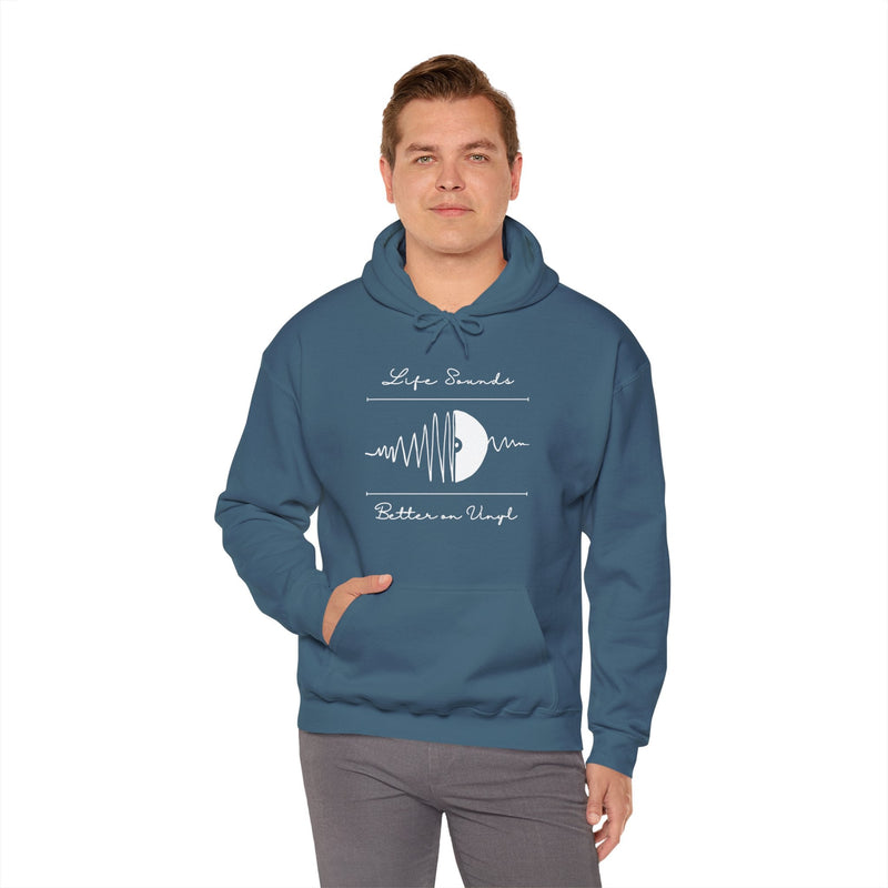 'Life Sounds Better on Vinyl' Men's Hoodie, in display