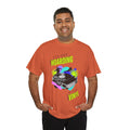 'It's Not Hoarding If It's Vinyl' Flouro Men's T-Shirt, size reference