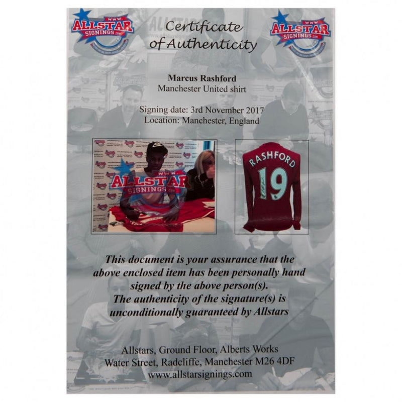 Manchester United FC Rashford Signed Shirt (Framed), close-up detail
