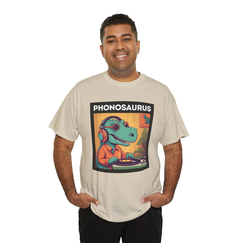 'Phonosaurus' Men's Vinyl T-Shirt, packaging shot