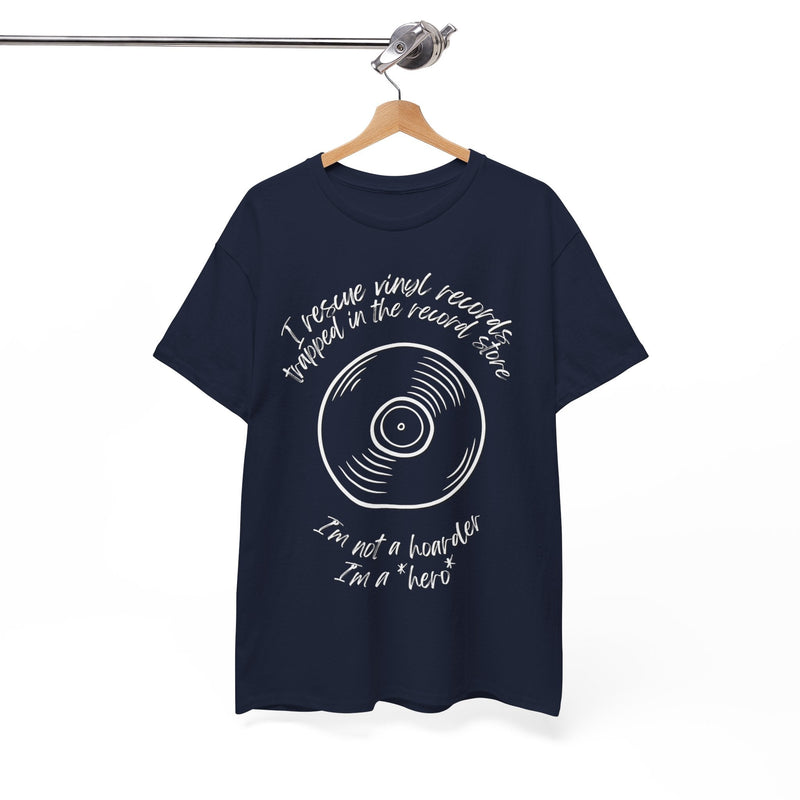 'I'm Not a Hoarder, I'm a Hero' Men's Vinyl T-Shirt, side angle