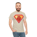 'Vinyl Man' Men's Superhero T-Shirt, showing reverse