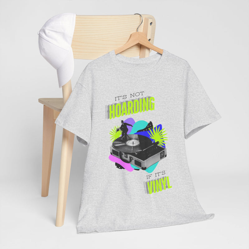 'It's Not Hoarding If It's Vinyl' Flouro Men's T-Shirt, side angle