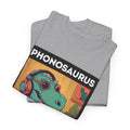 'Phonosaurus' Men's Vinyl T-Shirt, showing reverse