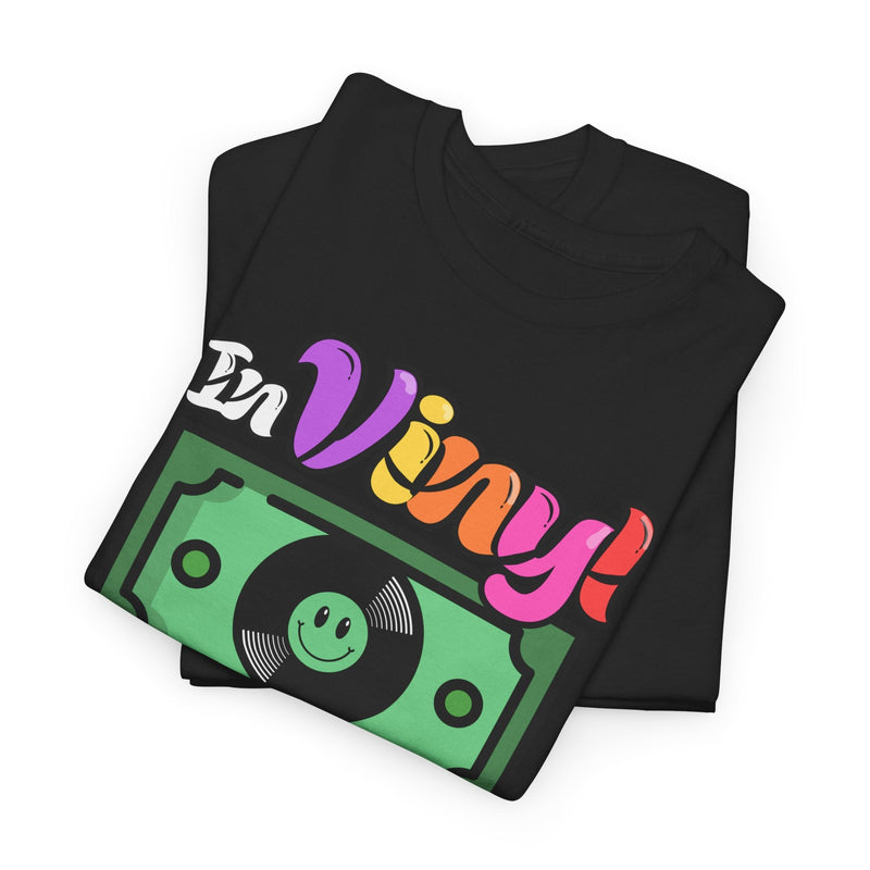 'In Vinyl We Trust' Men's T-Shirt, close-up detail