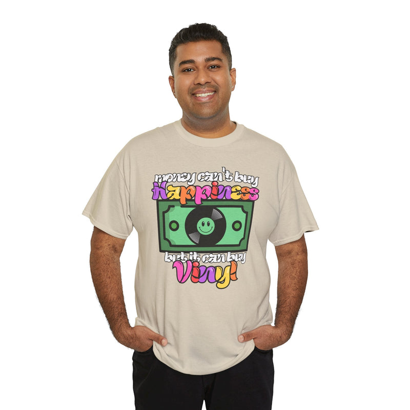 'Money can't buy happiness' Men's Vinyl T-Shirt, alternate view